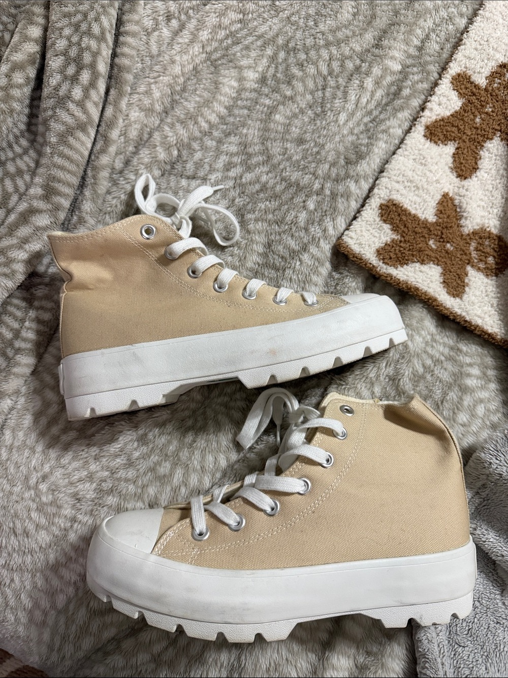 Sincerely Jules Beige High-Top Canvas Platform Sneakers for Women